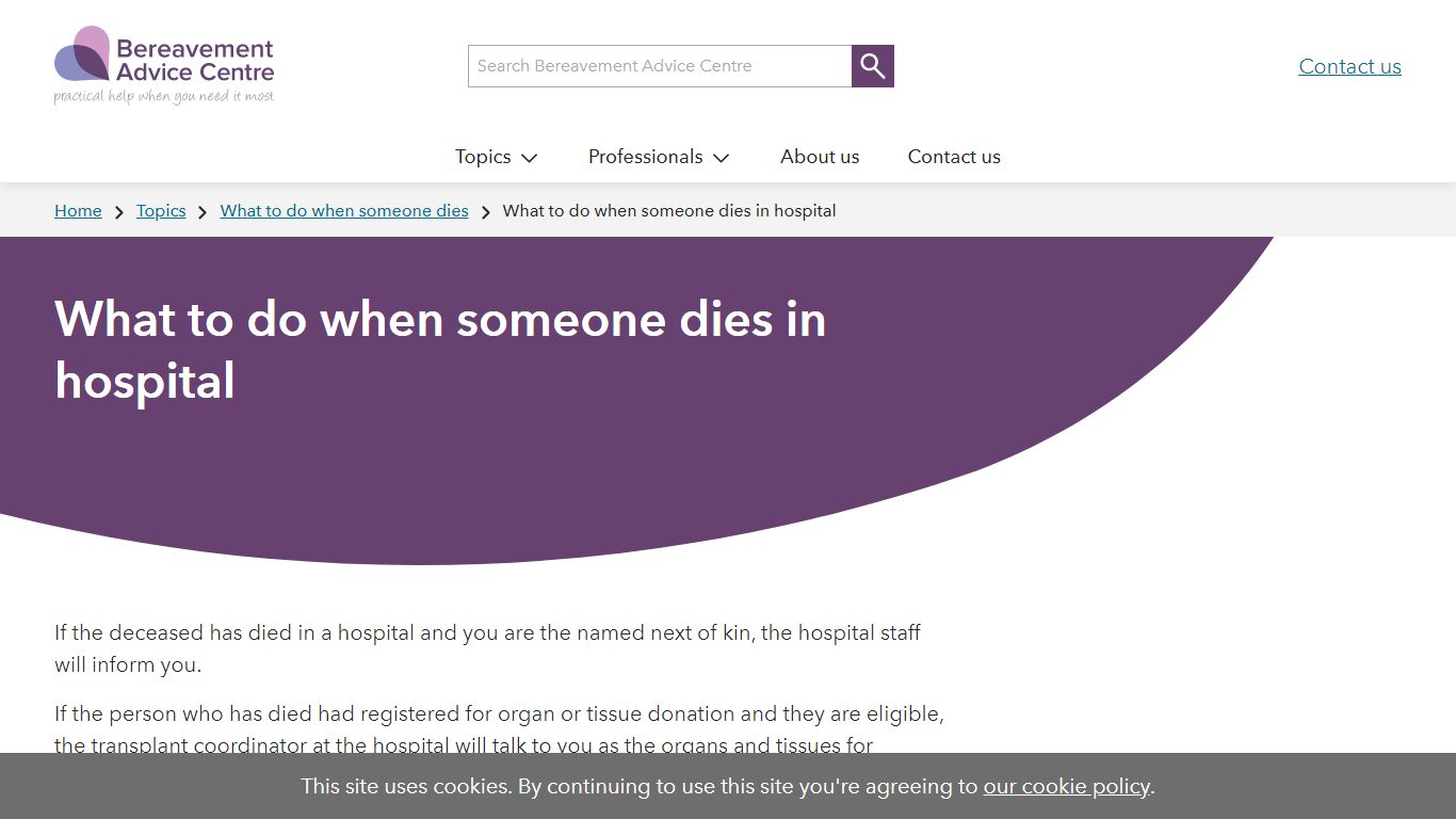 What to do when someone dies in hospital - Bereavement Advice